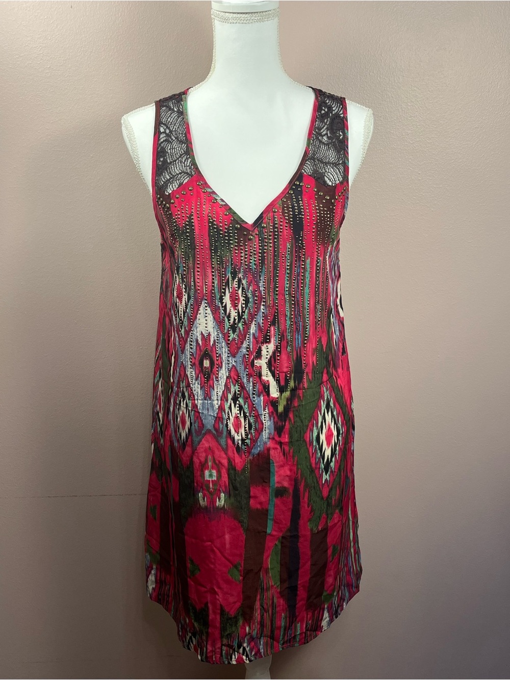Miss Me Brown Lace Aztec Geometric Dress